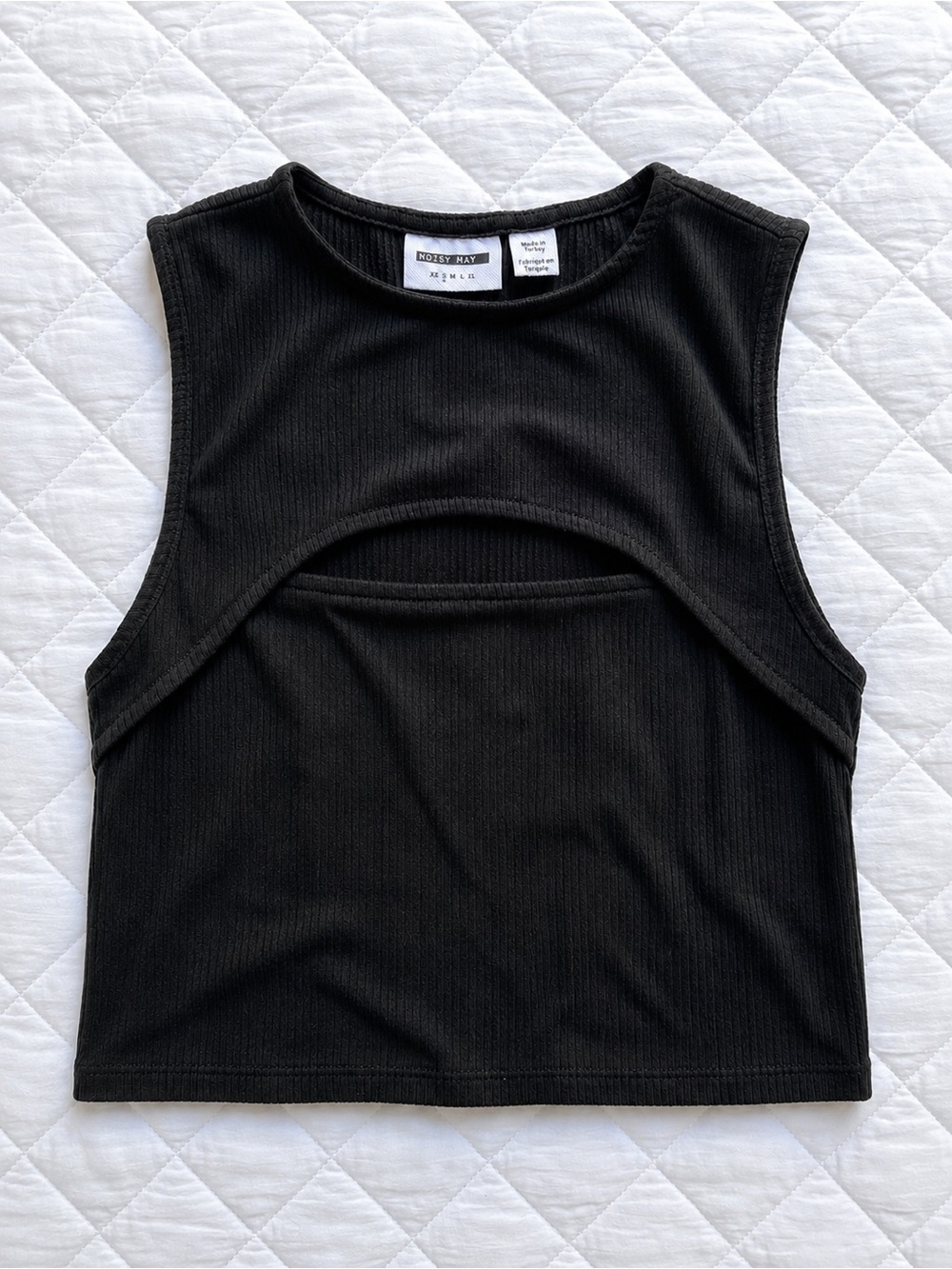 Noisy May Black Ribbed Cut Out Crop Top S Y2K